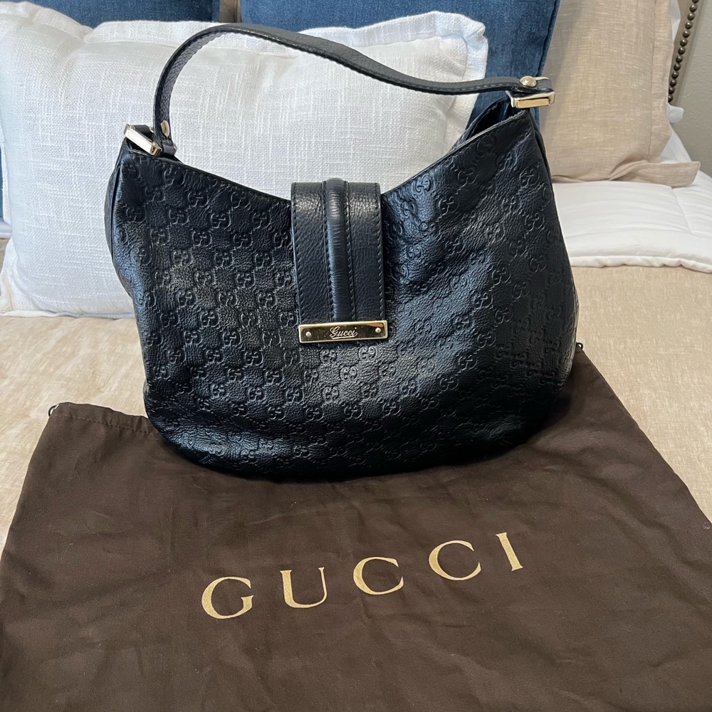 100% Authentic Gucci Black Embossed Shoulder Bag